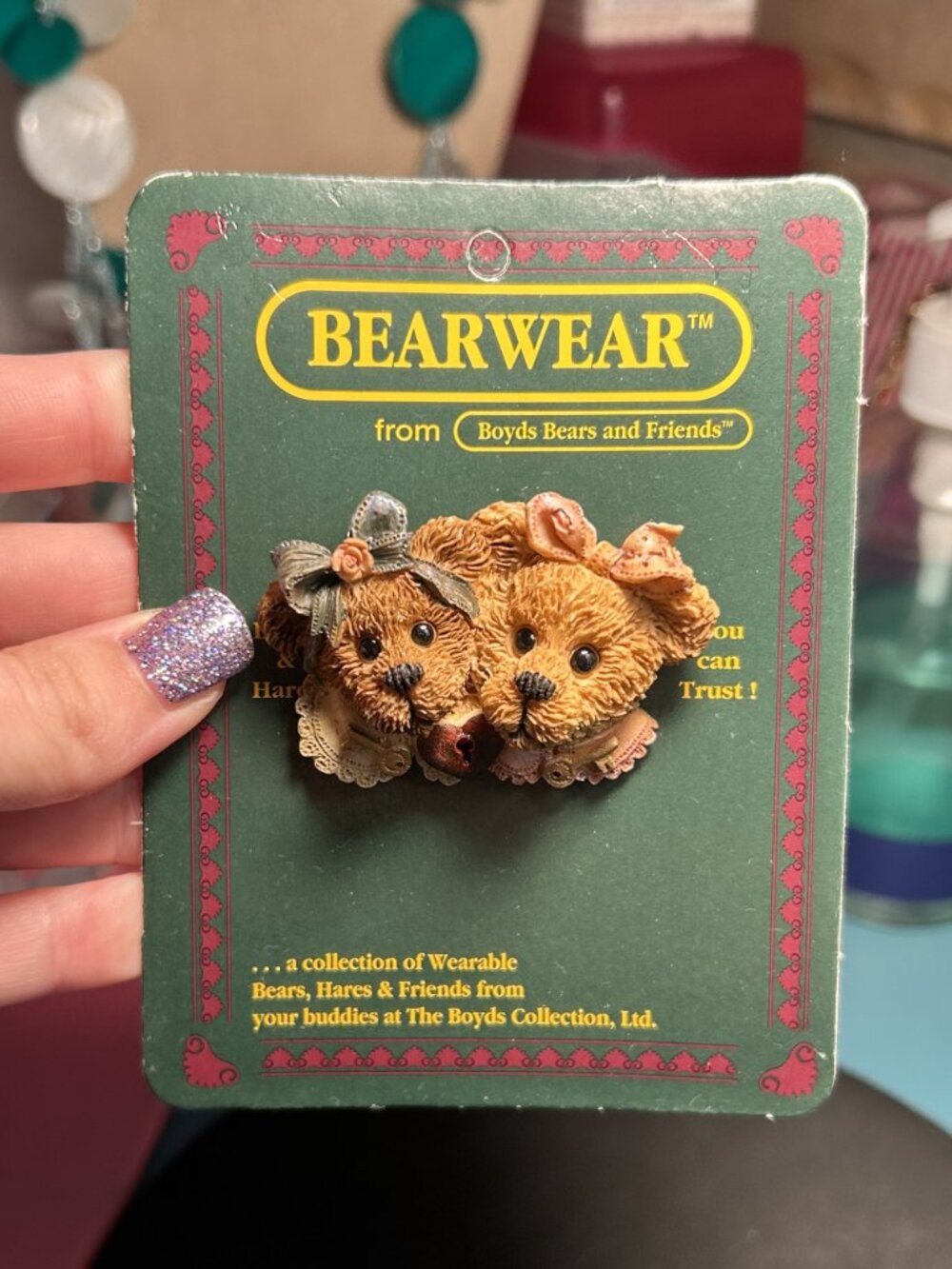 Vintage 1995 Boyds Bears & Friends Bearwear Collection Resin Brooch Pin Twin Bea